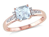 4/5 Carat (ctw) Light Aquamarine Ring with Diamonds in 10K Rose Pink Gold